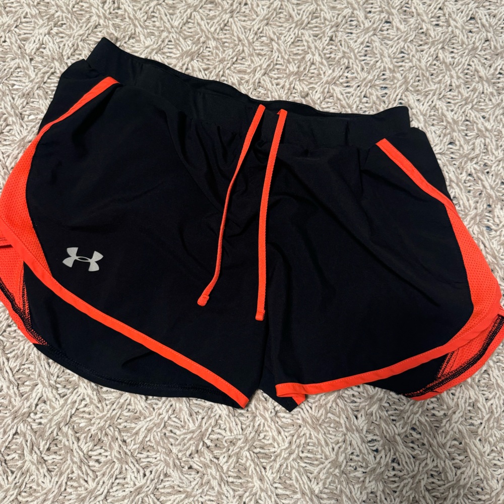 Black and neon pink under armour workout shorts size medium